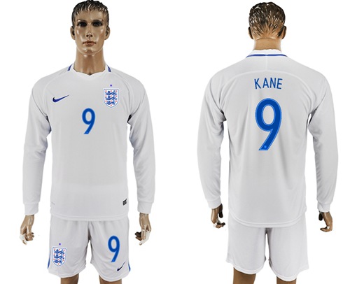 England #9 Kane Home Long Sleeves Soccer Country Jersey